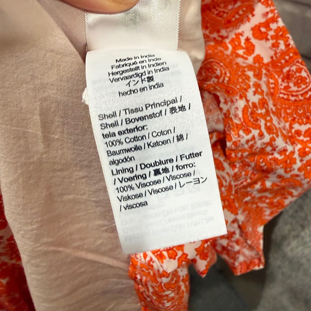 J Crew Ruffle Collar Mini Dress Cotton Poplin‎ Floral Bouquet Orange Paisley Med - Picture 12 of 16